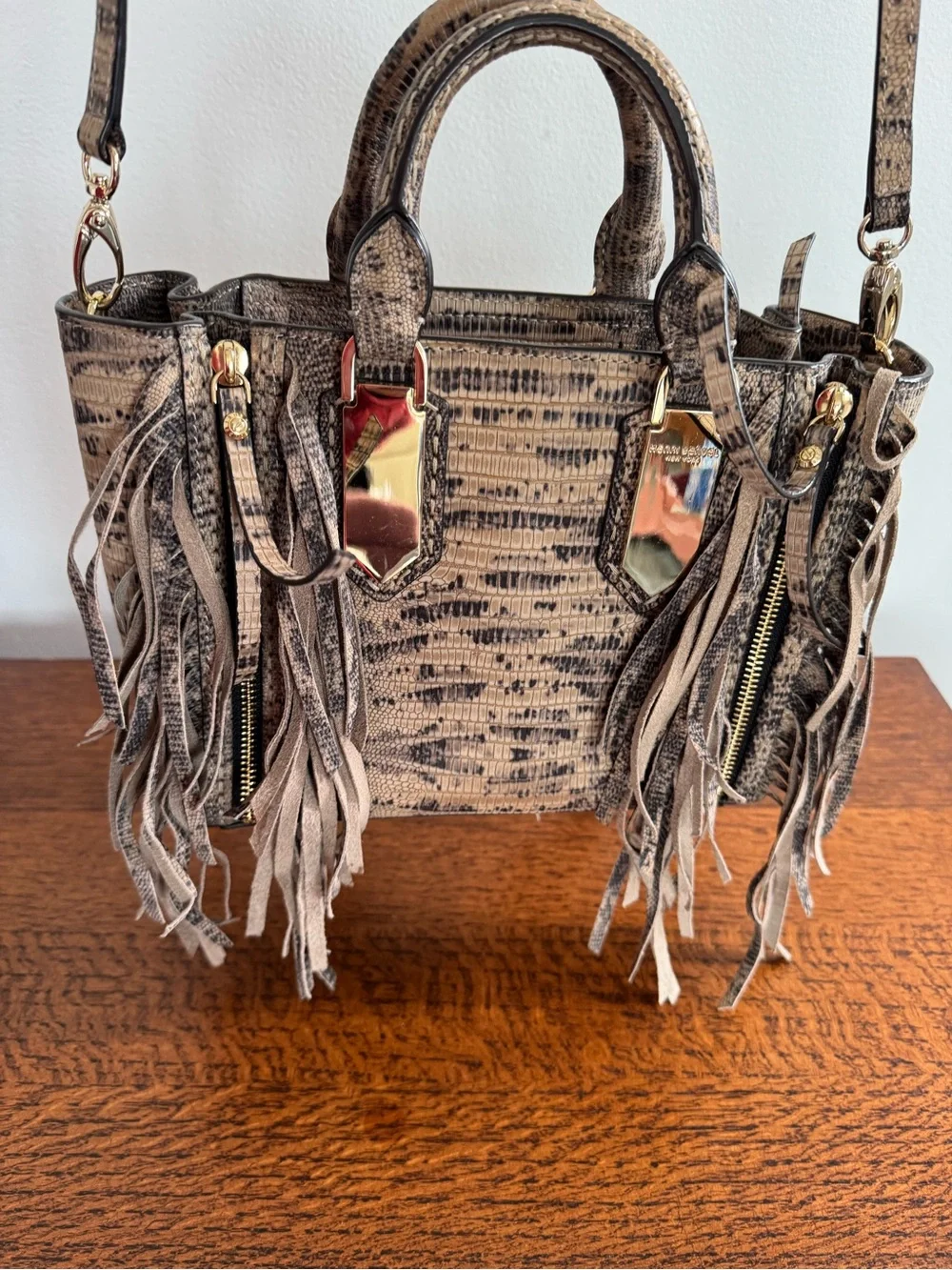 Henri Bendel A-List Lizard Embossed Fringe Satchel/Crossbody with Dust Bag